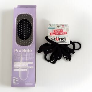 The Knot Dr Pro Brite Wet Dry Detangler Brush + Scunci Pearl Ponytailers NEW